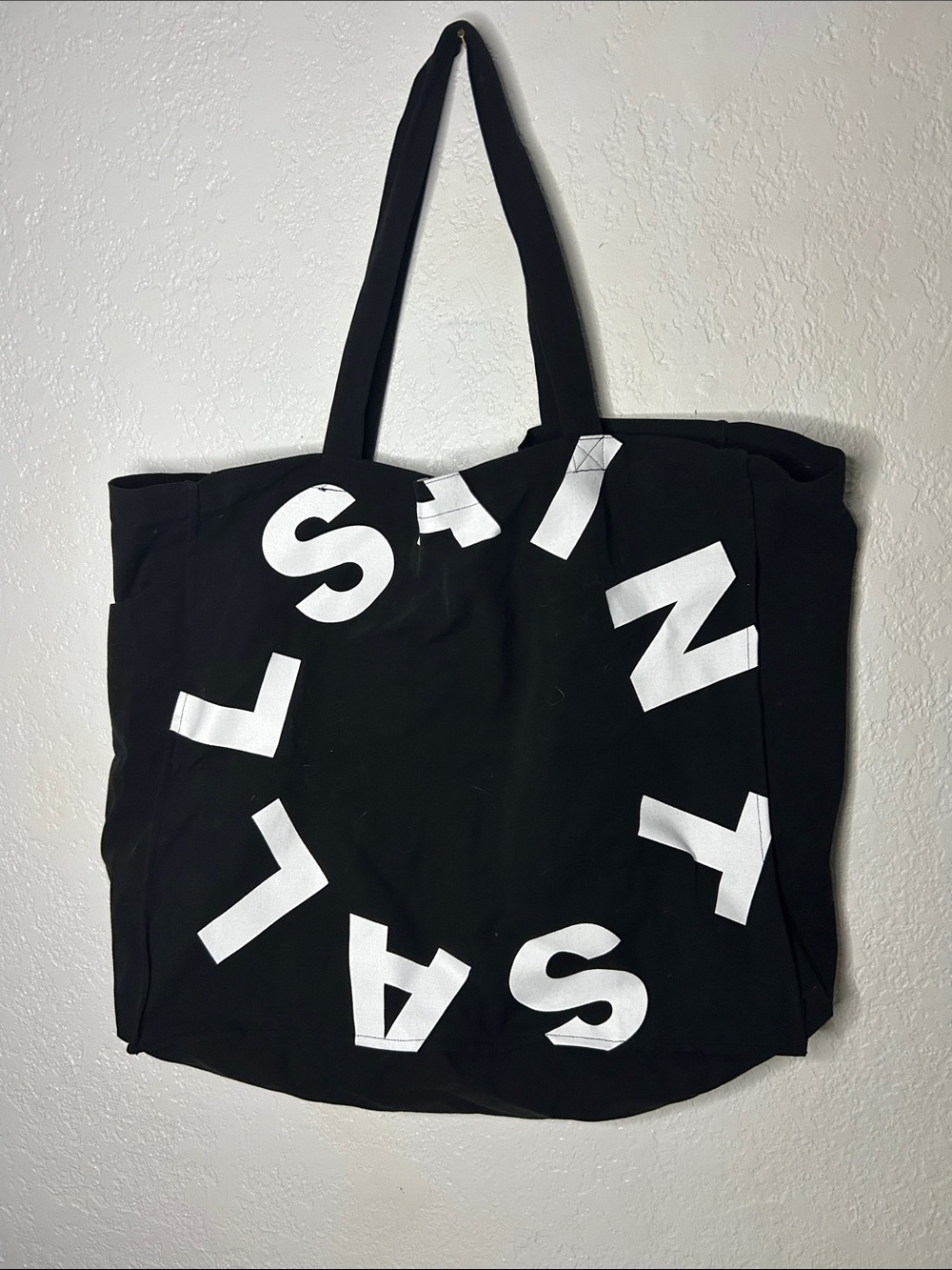 All Saints X-Large Black Canvas Tote with White Circular Lettering